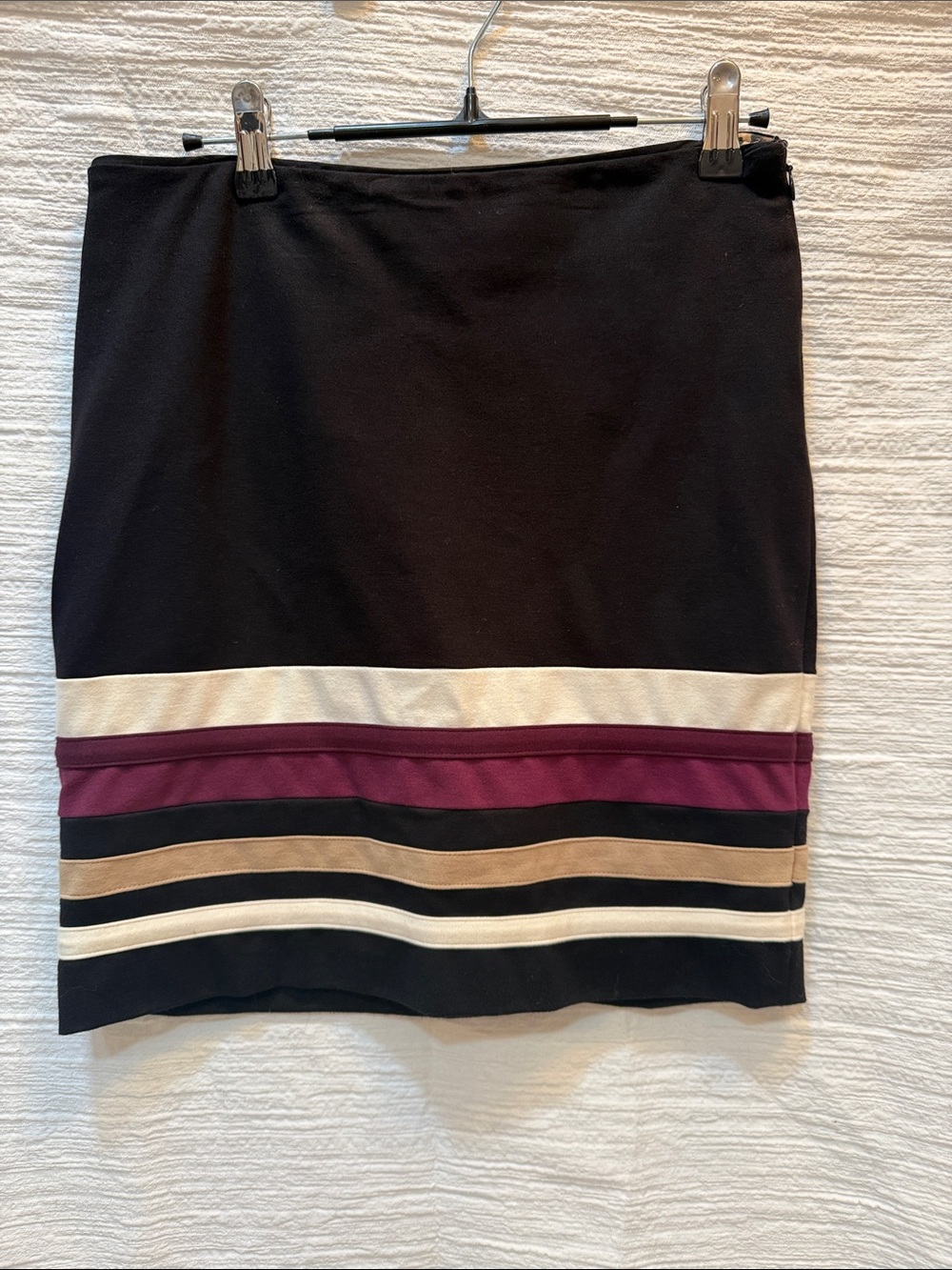 White House black market (WHBM) Black & Burgundy Striped Knit Pencil Skirt